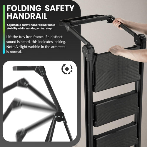 3 Step Steel Stool with Handrail & Tool Tray G25219
