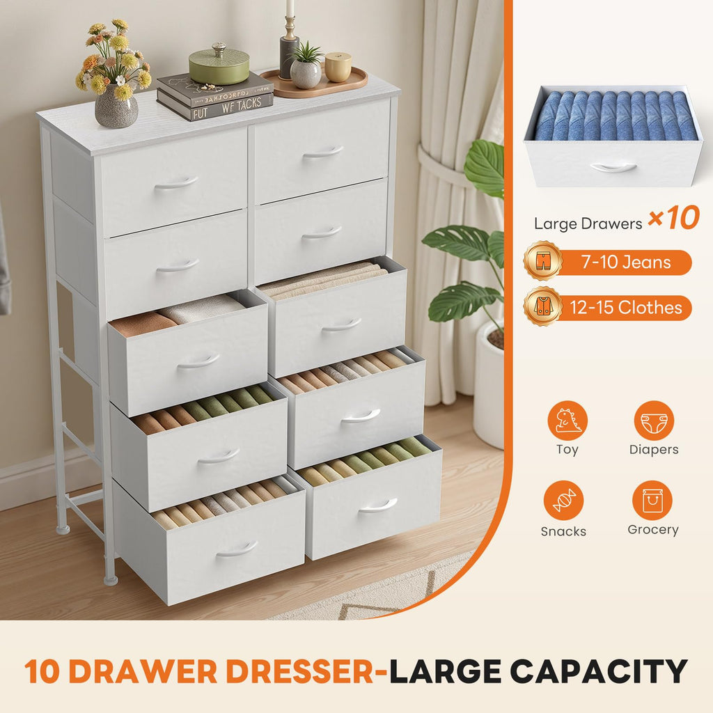 White 10 Drawer Tall Dresser K223