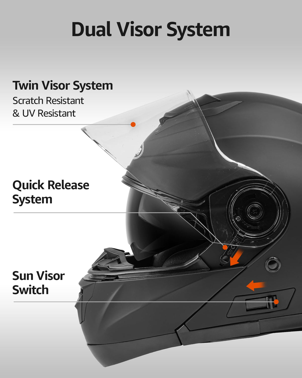 DOT Approved Full Face Motorcycle Helmet with Flip Up Dual Visor K446064