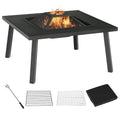 34" Fire Pit with Grill Spark Screen Poker Cover Black O882944