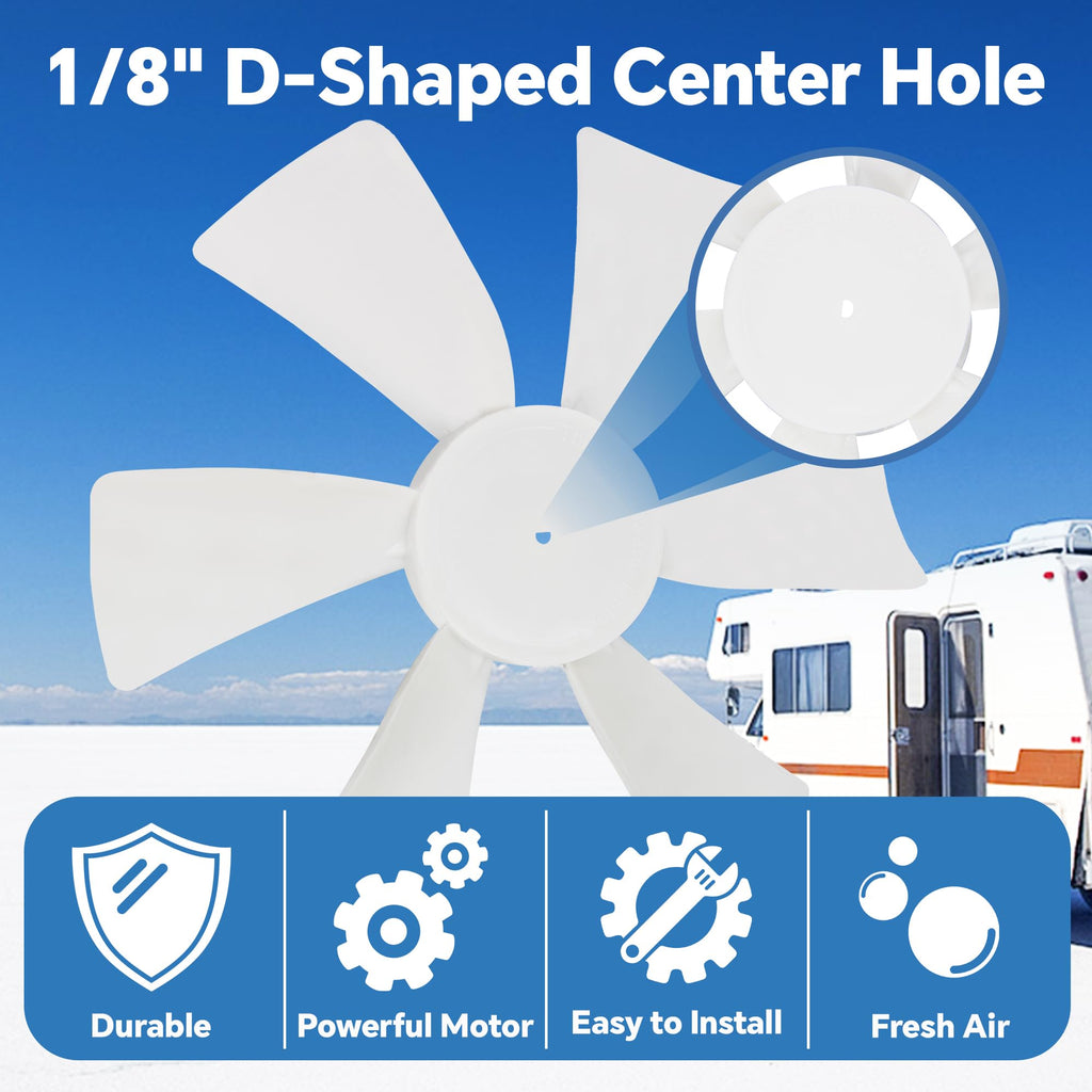 6 Inch White RV Vent Fan Blade with 12V D-Shaft Motor C16172
