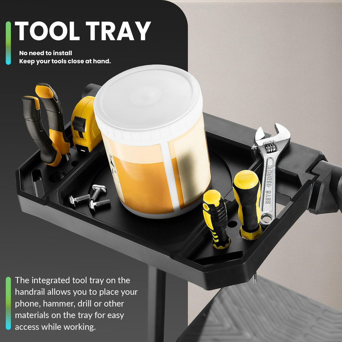 3 Step Steel Stool with Handrail & Tool Tray G25219