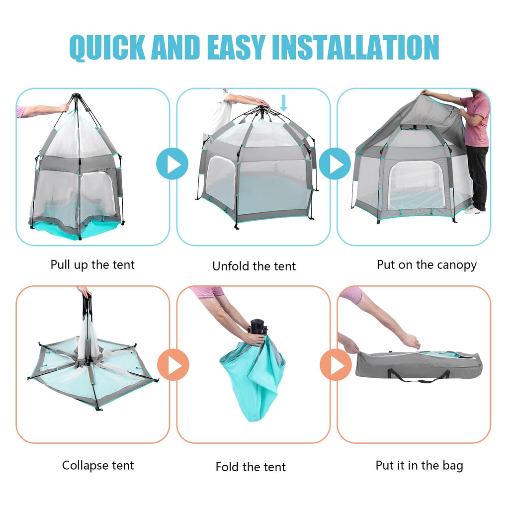Hexagon Baby Playpen with Canopy J729