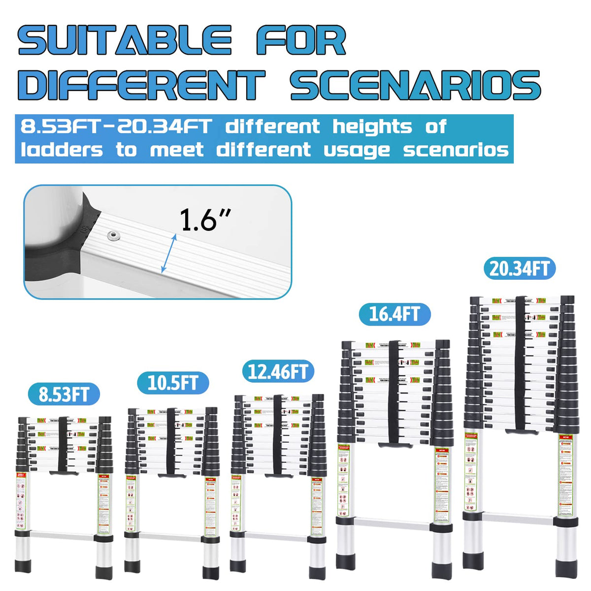 10.5 ft Aluminum Telescopic Ladder with Non-Slip Feet X1173