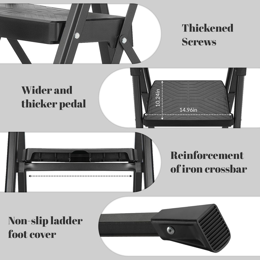 3 Step Steel Stool with Handrail & Tool Tray G25219