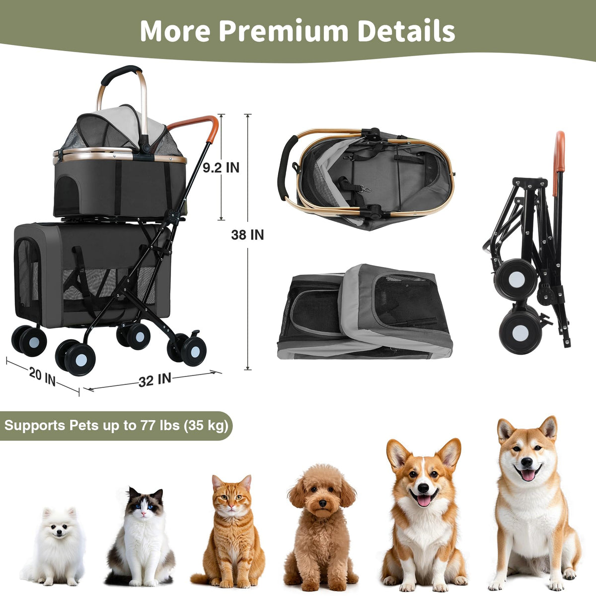 Double Pet Stroller with 4 Lockable Wheels T421029