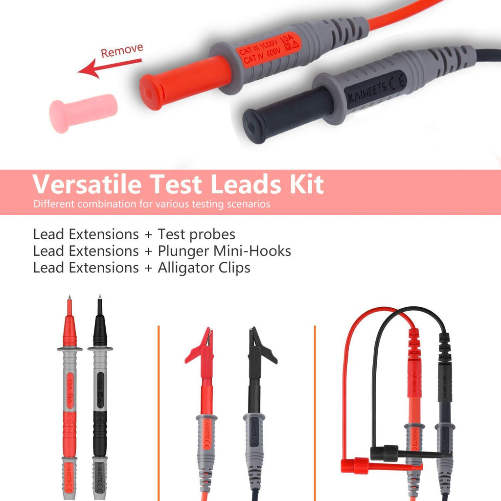 Silicone Test Leads Kit CAT III 1000V CAT IV 600V with Alligator Clips and Needle Probe 9PCS T28474