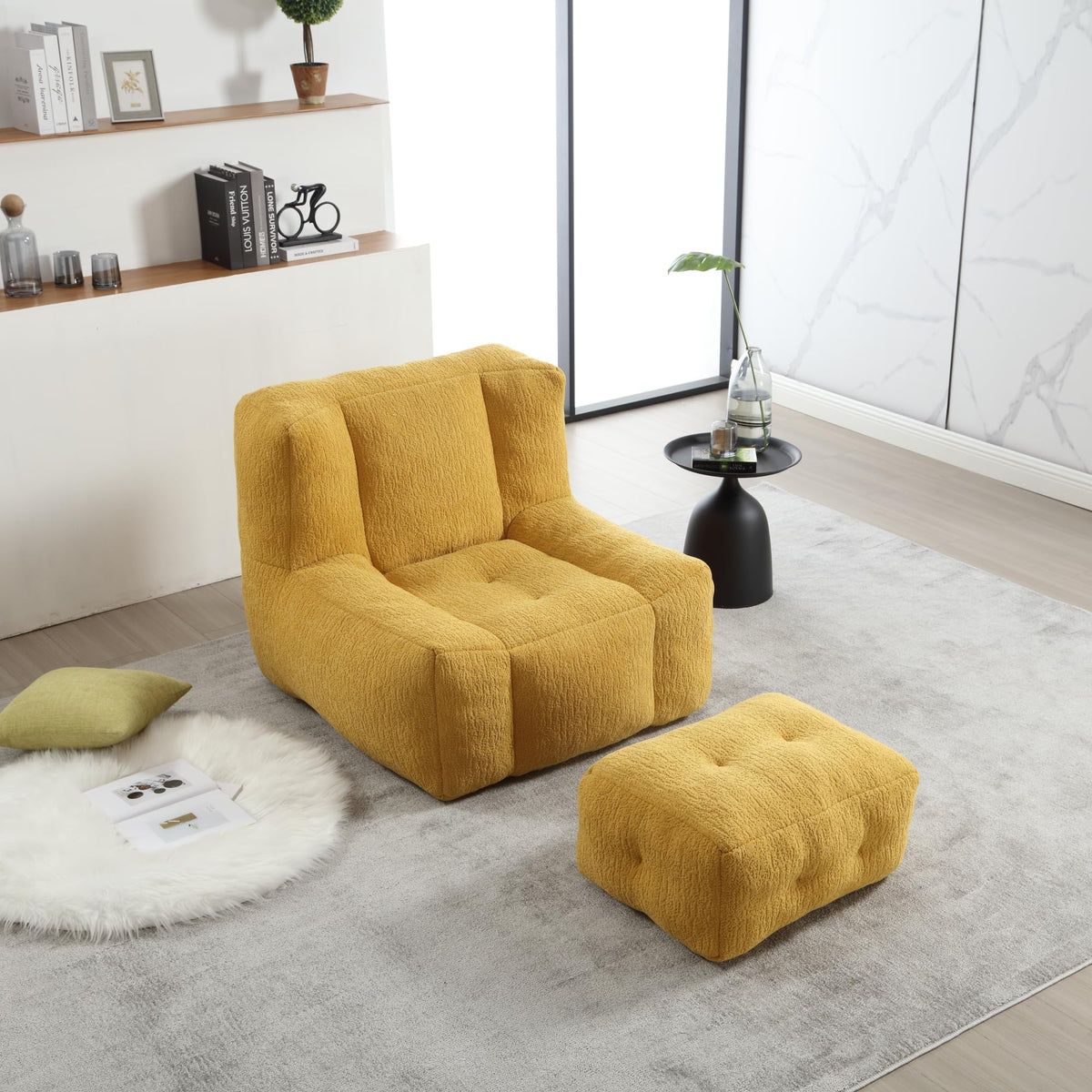 Velvet Fluffy Bean Bag Chair with Ottoman F6363