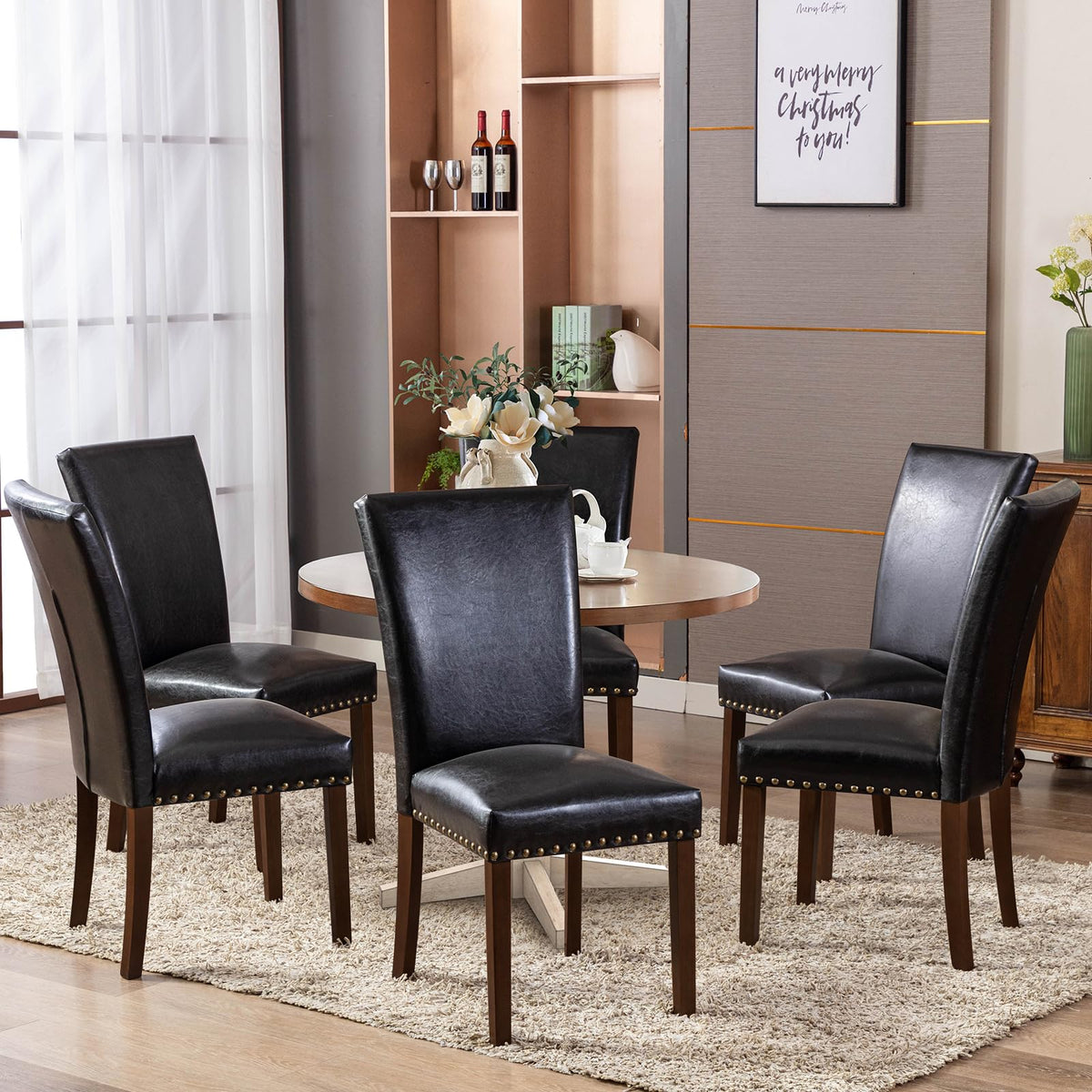 Black PU Leather Upholstered Dining Chairs Set of 6 W81814