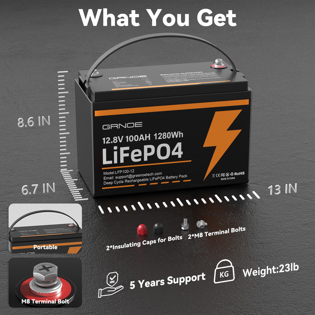 12V 100Ah LiFePO4 Battery with 100A BMS Q620