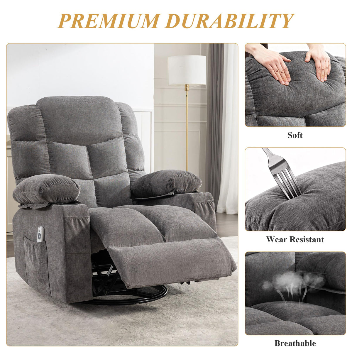 Swivel Rocker Recliner Chair with Massage and Heat F76987
