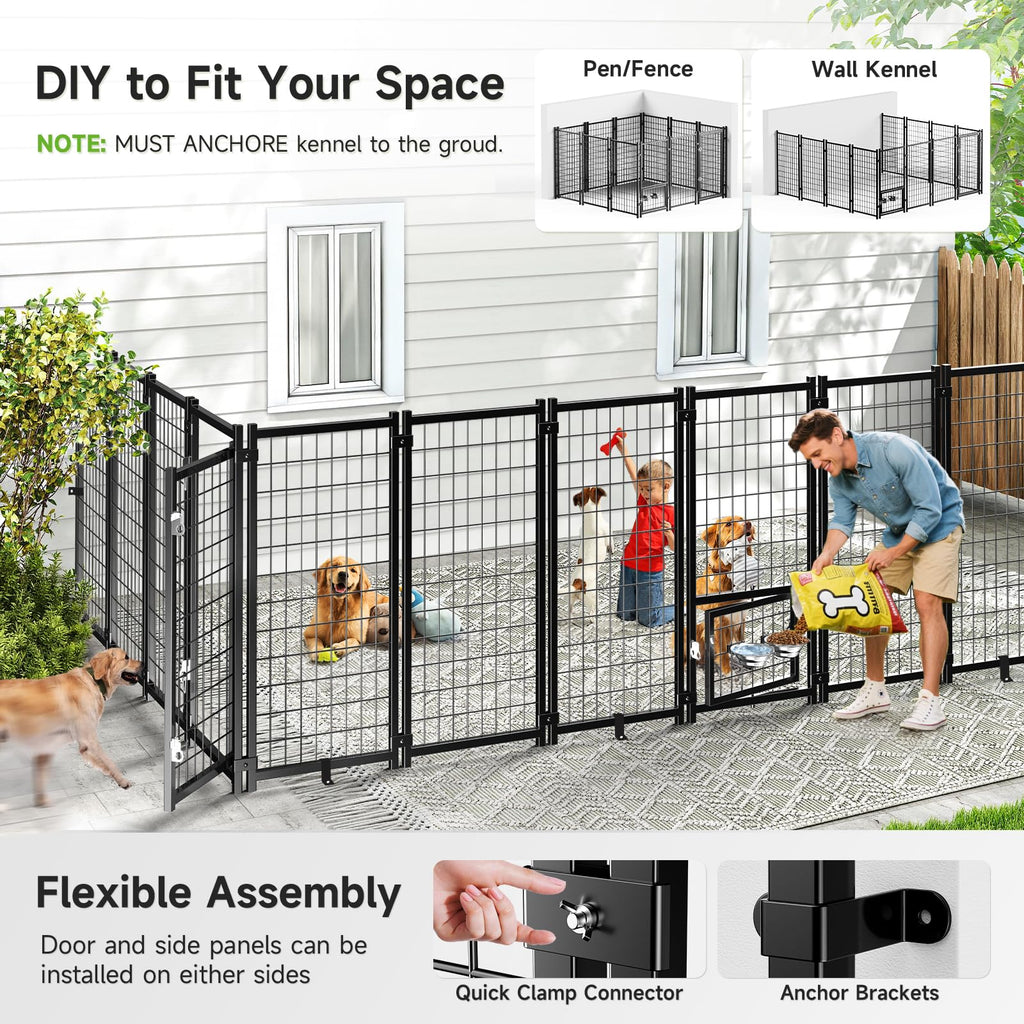 Weatherproof Outdoor Dog Kennel with Roof & Feeders D632889