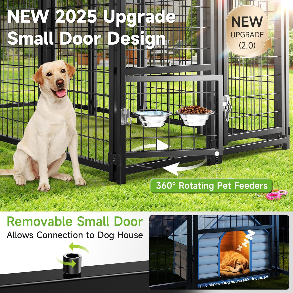 Weatherproof Outdoor Dog Kennel with Roof & Feeders D632889