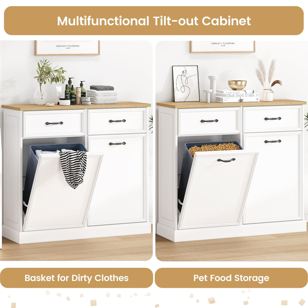 White Wooden Double Tilt Out Trash Cabinet J7240