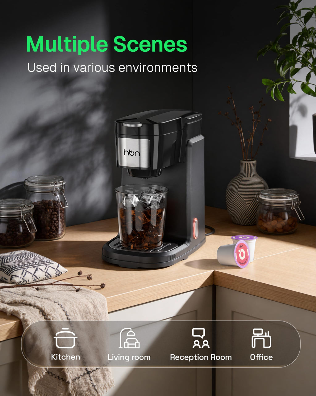 Single Serve Coffee Maker for K-Cup & Ground Coffee, Black I514