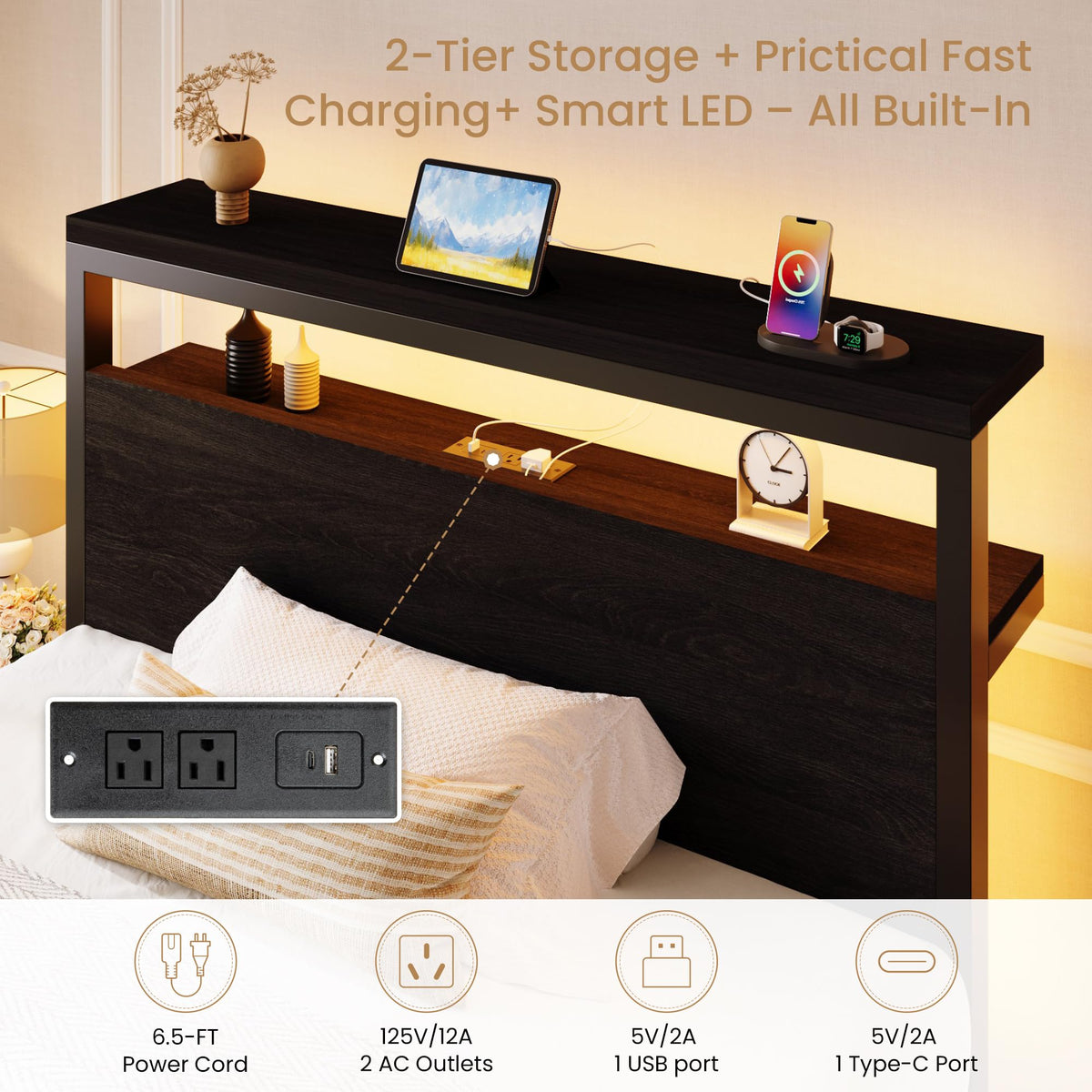Twin LED Bed Frame with 2 Storage Drawers G131