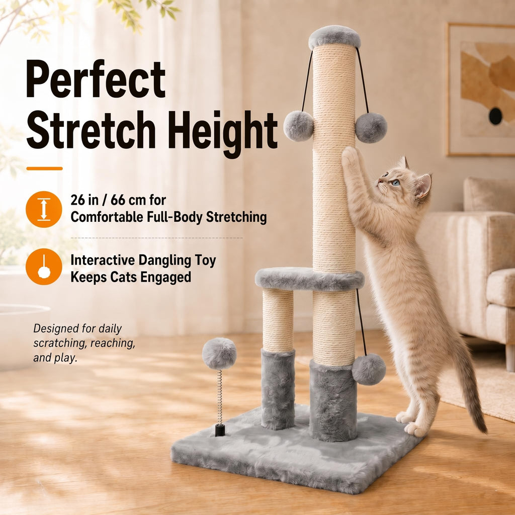 Tall Cat Scratching Post with Sisal Rope and 4 Balls W81245