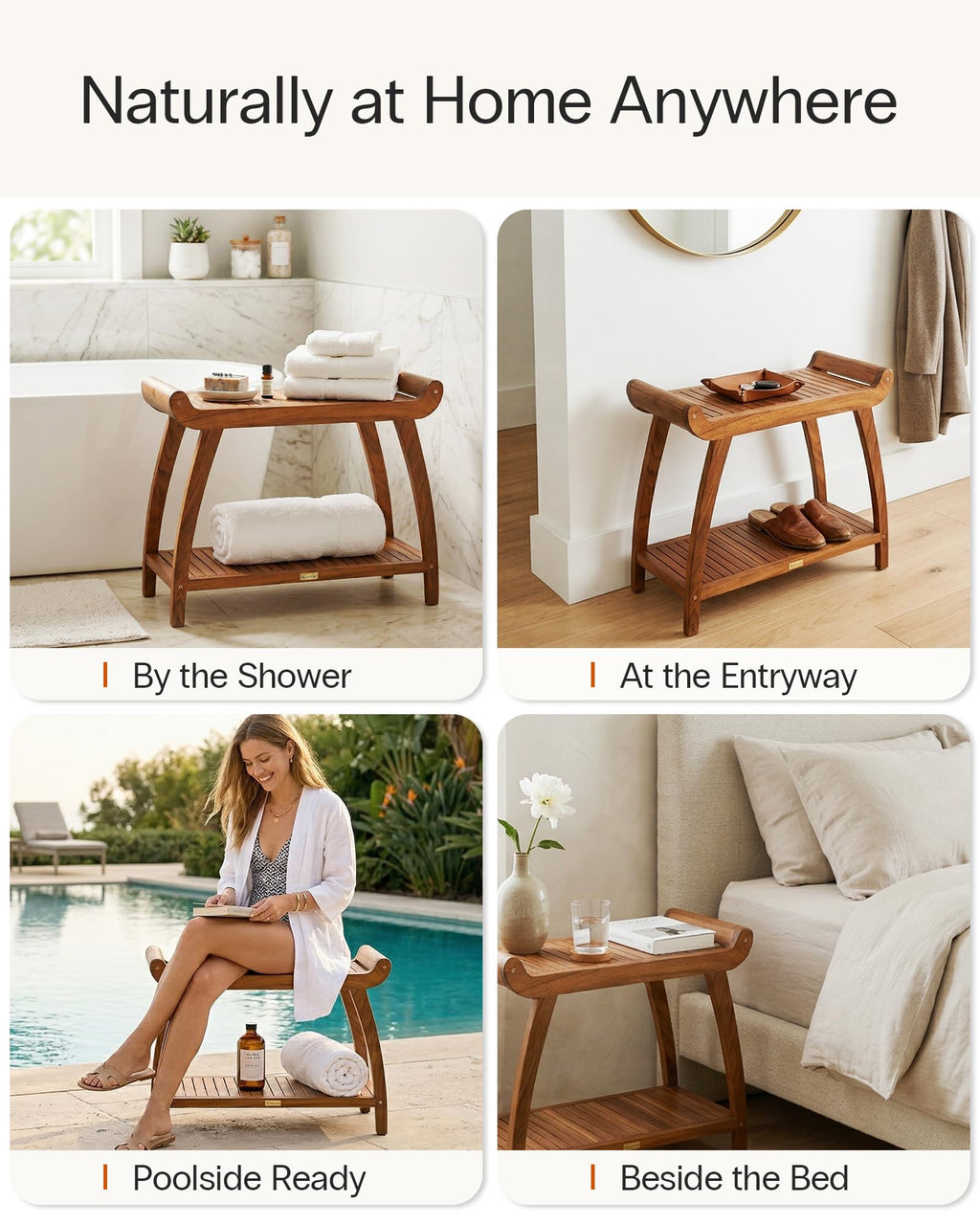 Teak Shower Bench with Storage Shelf X846891