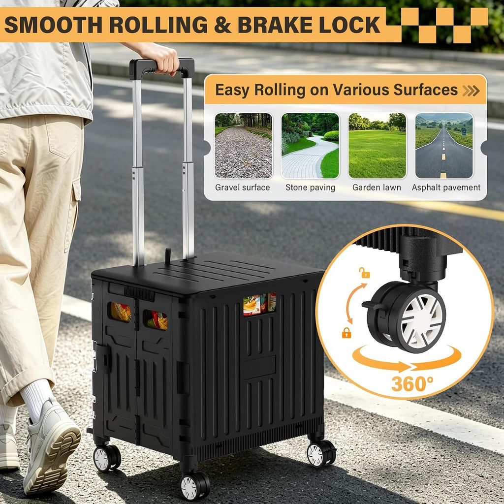 Black Folding Rolling Utility Cart D2337