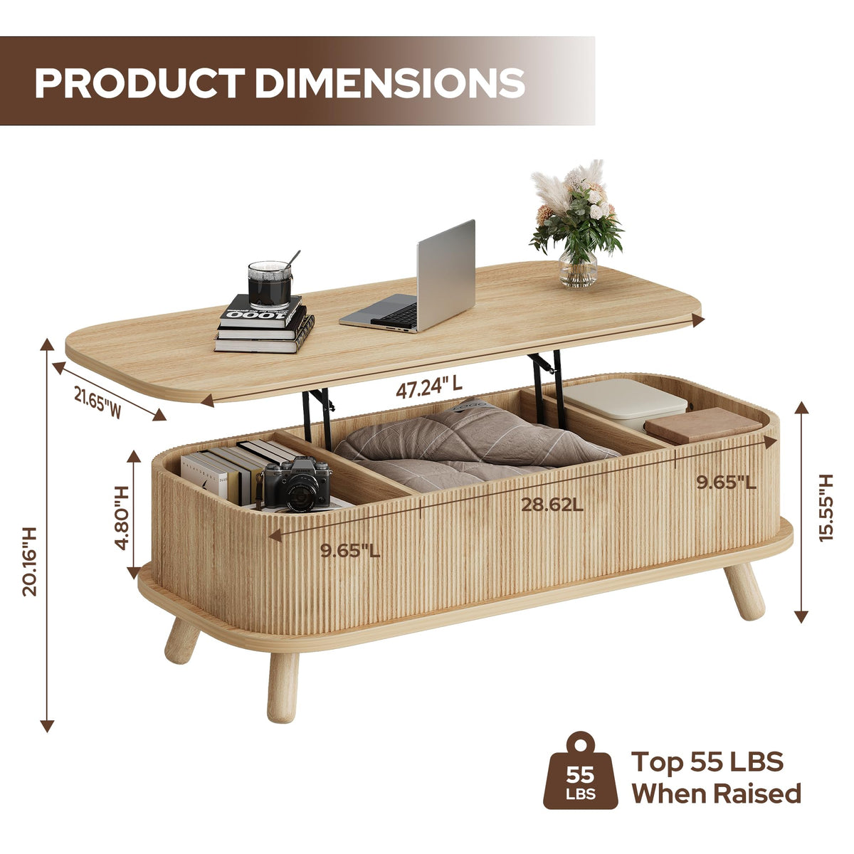 47" Lift Top Coffee Table with Storage Y27947