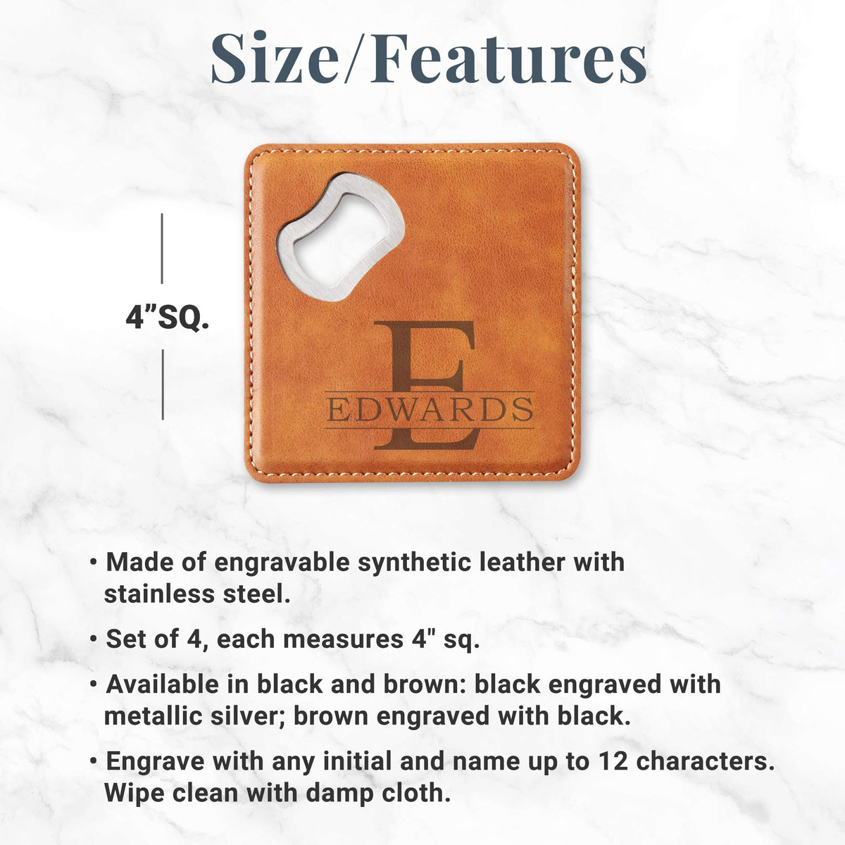 Black Set of 4 Bottle Opener Coaster X703842
