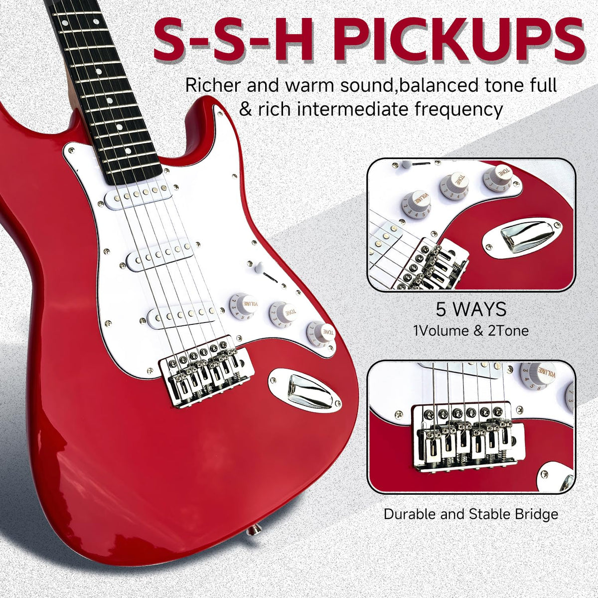 39in Full Size Beginner Electric Guitar Starter Kit with Case, Amp, Strings, Pick, Tremolo Bar Z6437