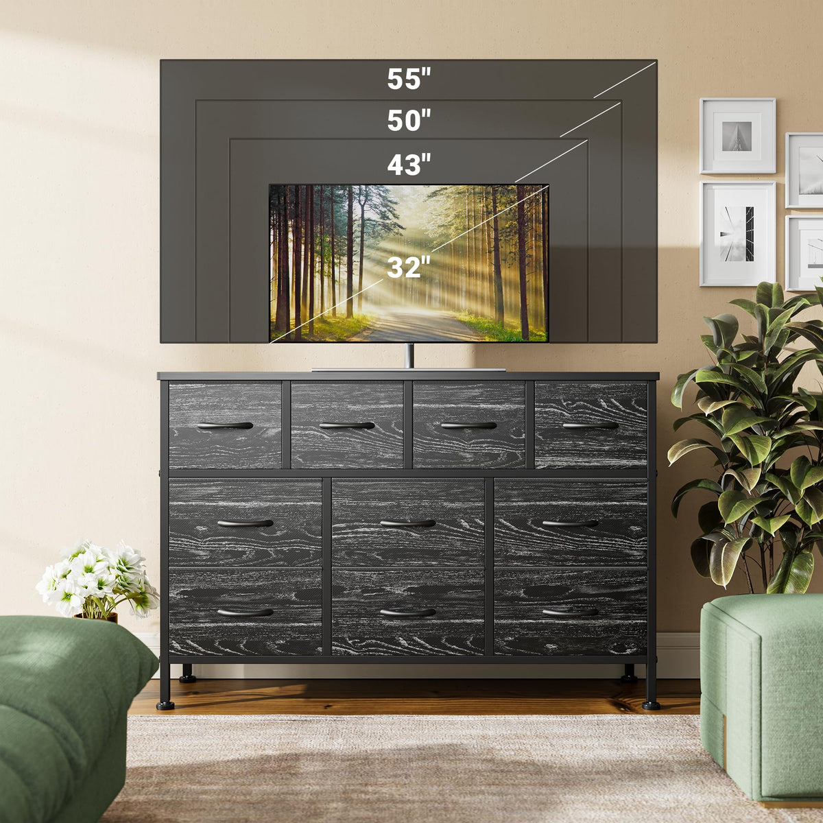 Black 10 Drawer Fabric Dresser G440