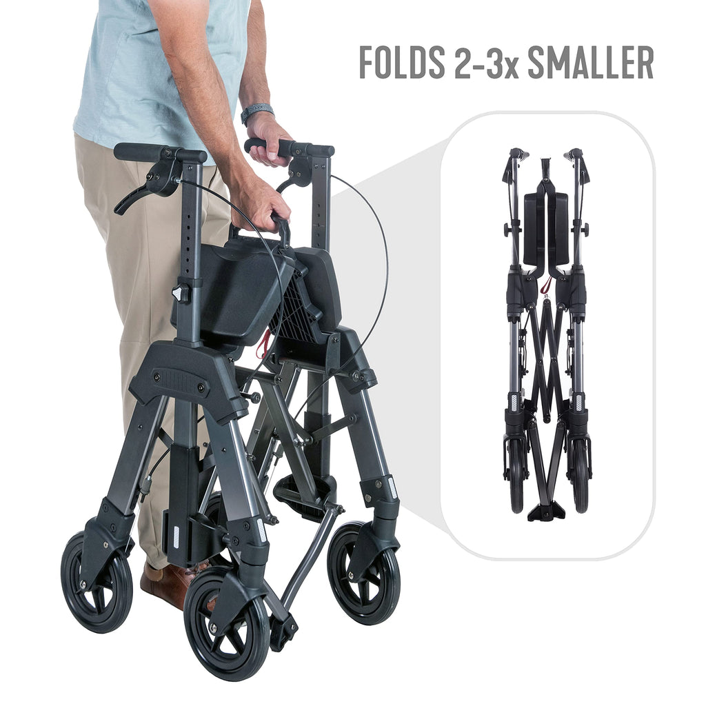 Heavy Duty Folding 4-Wheel Rollator with Extra Wide Seat and 8-inch Wheels, Black Walnut H889