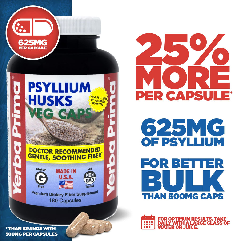 180 Veg Capsules Psyllium Husks Fiber Supplement S835