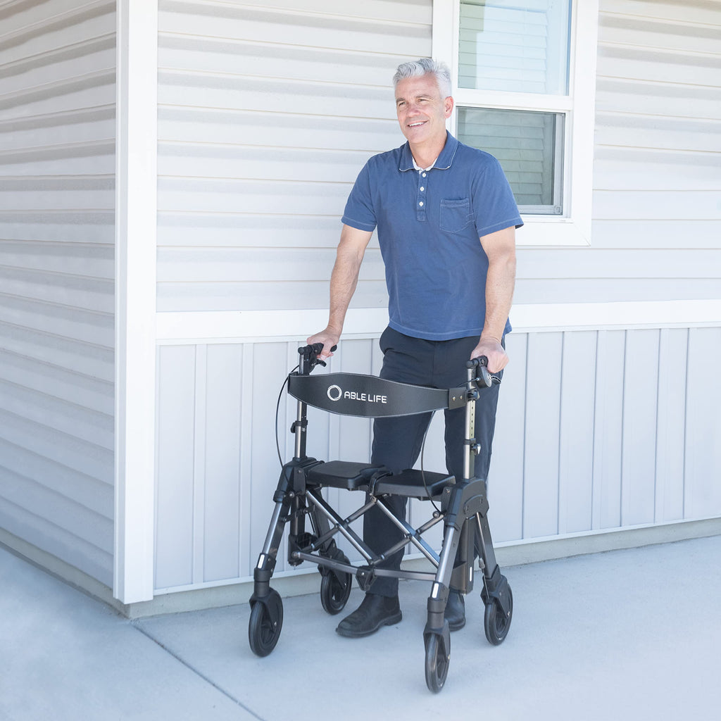 Heavy Duty Folding 4-Wheel Rollator with Extra Wide Seat and 8-inch Wheels, Black Walnut H889