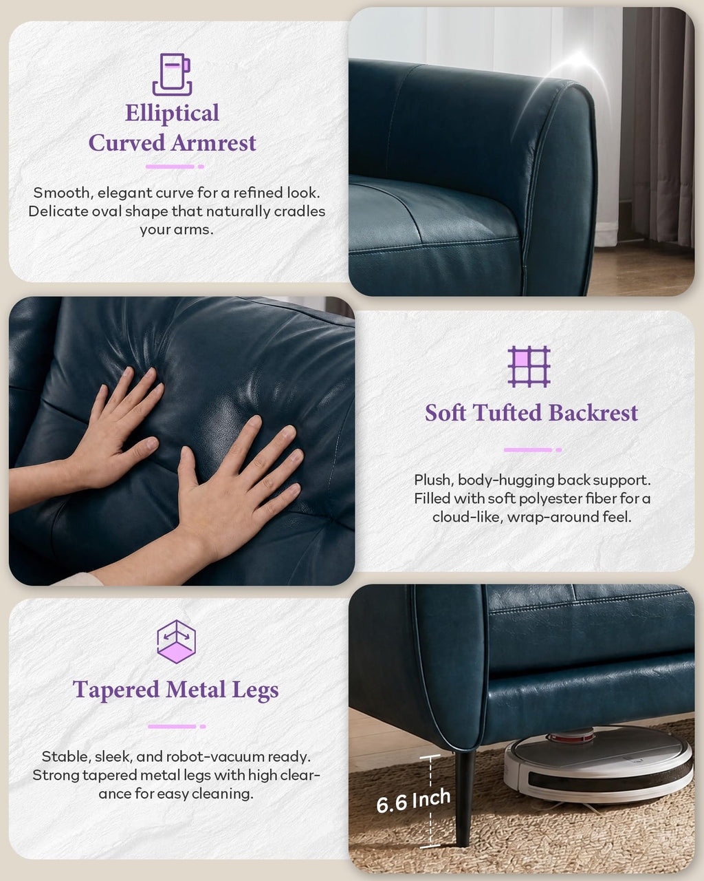 Blue Faux Leather Tufted Loveseat W77521