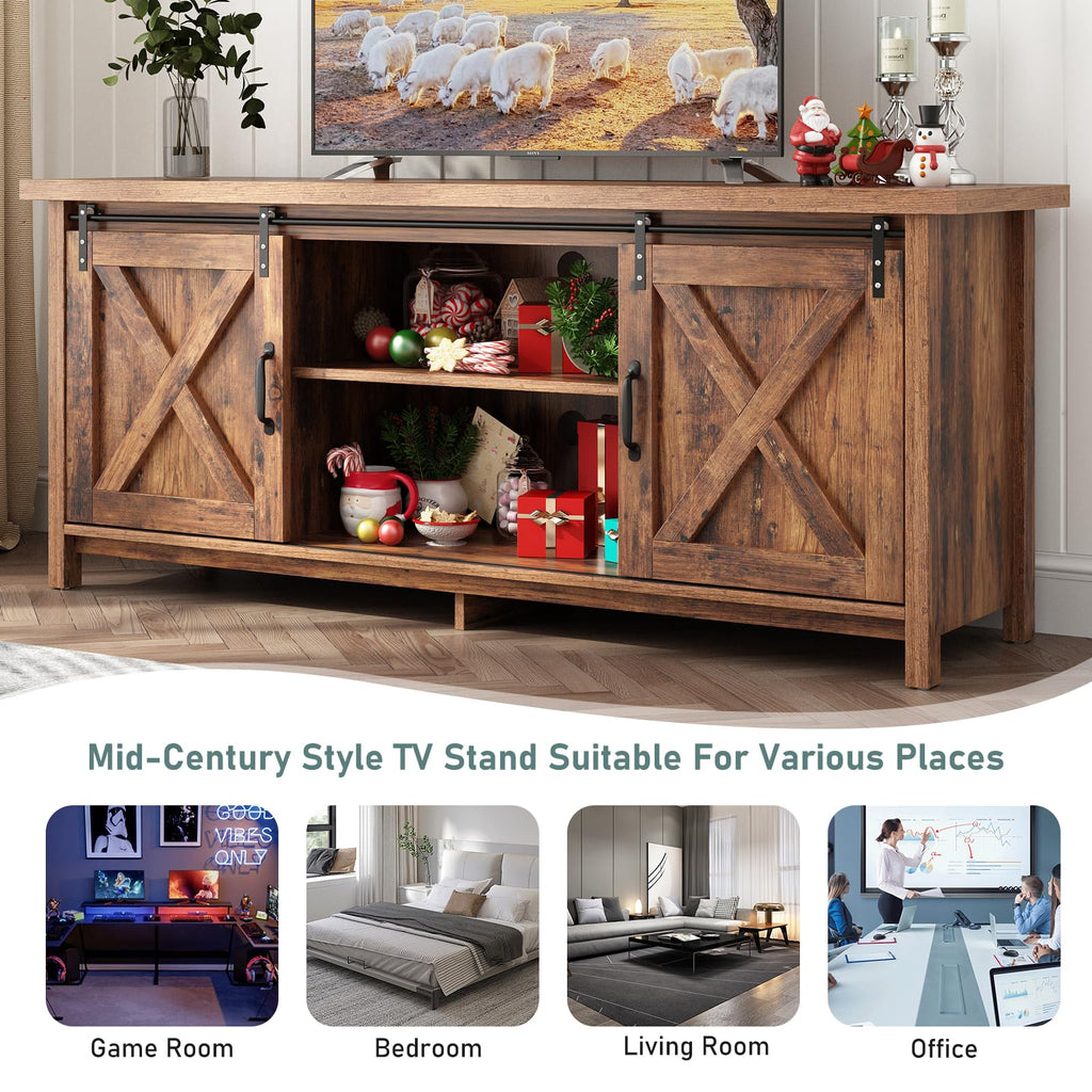Farmhouse TV Stand with Adjustable Shelves & Sliding Barn Door Q64892