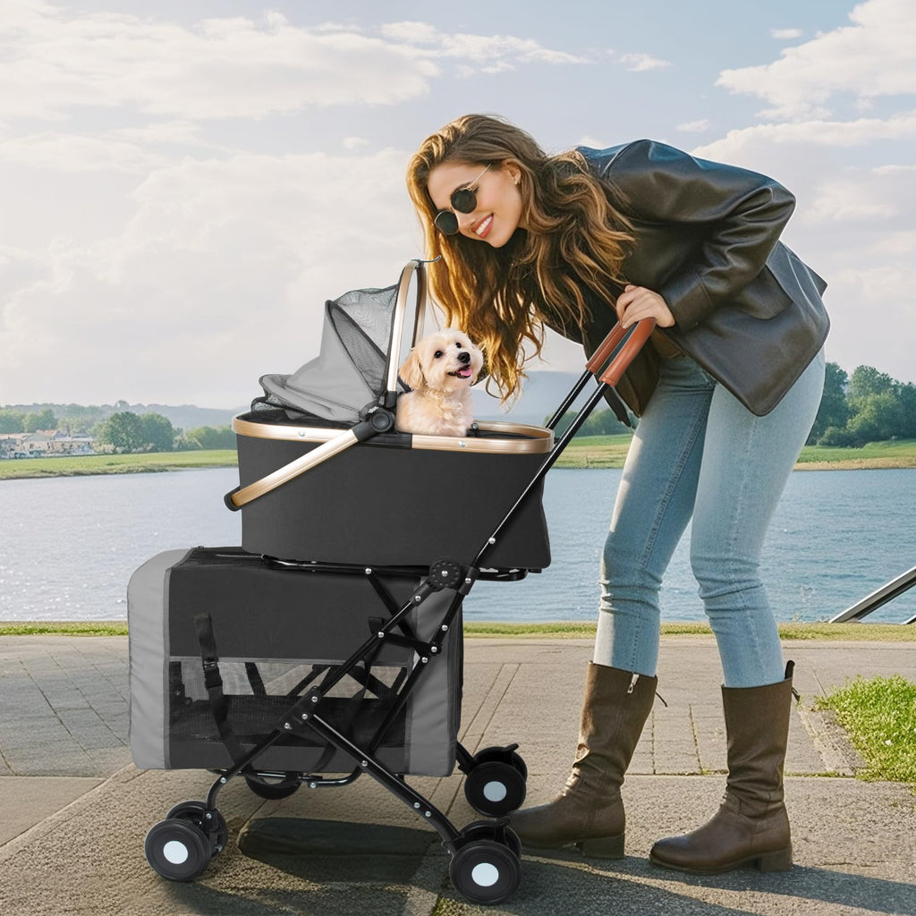 Double Pet Stroller with 4 Lockable Wheels T421029