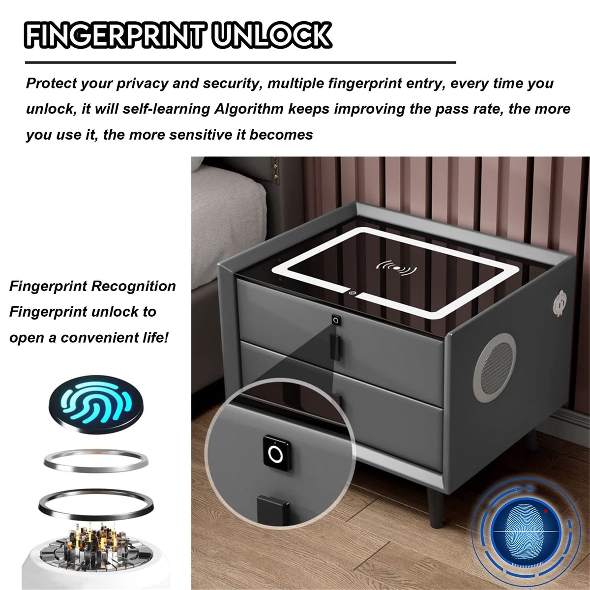 Gray 3 Drawer Nightstand with Charging Station G849461