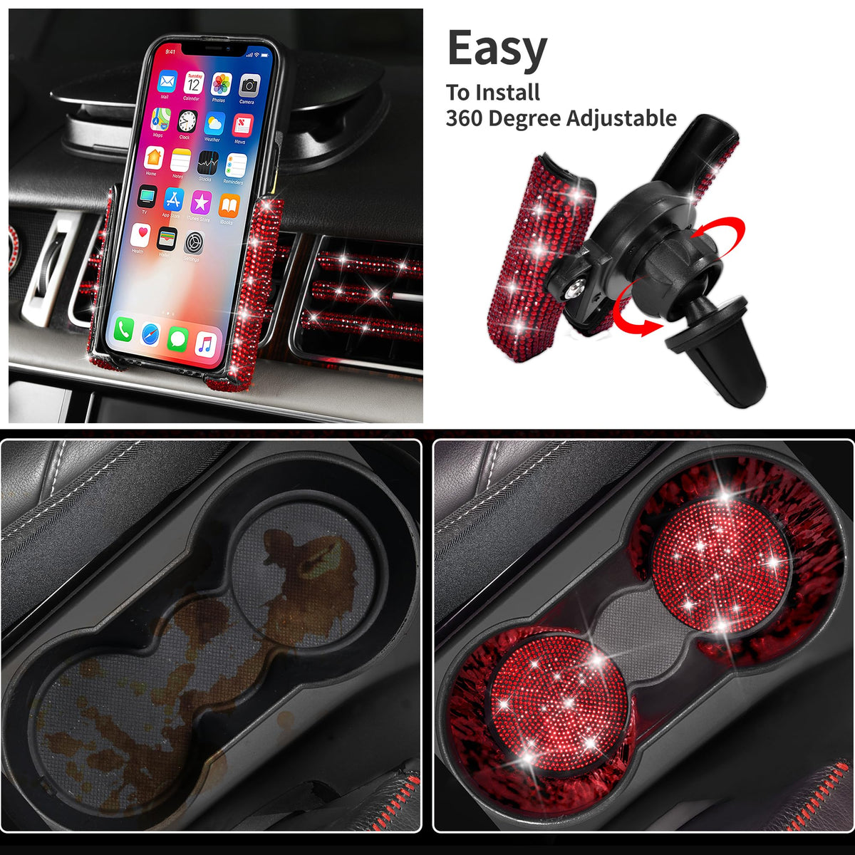 23 Pcs Bling Diamond Car Accessories Set Red R920