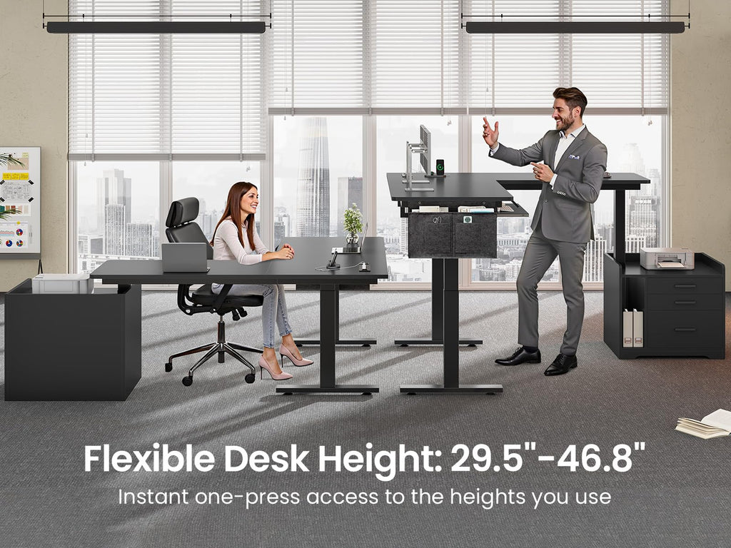 L Shaped Standing Desk with File Cabinet S538