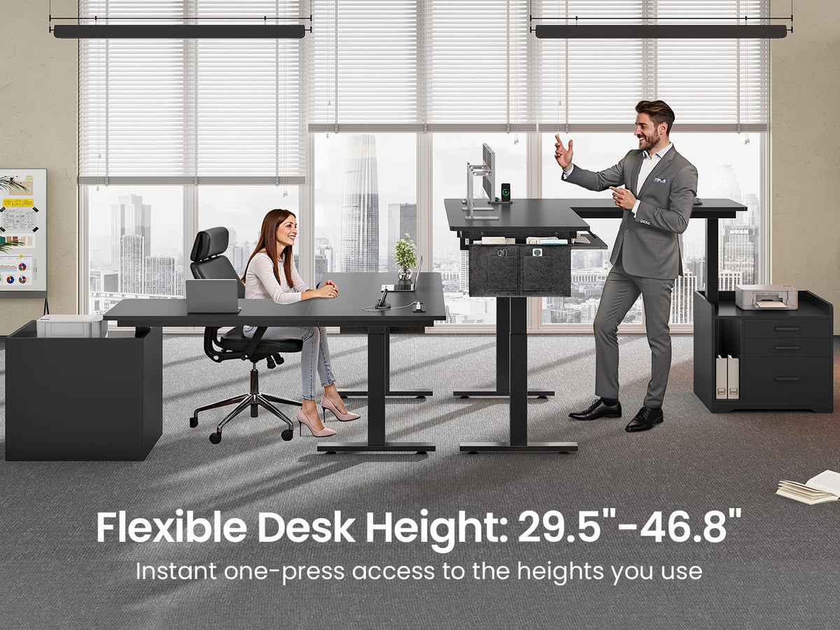 L Shaped Standing Desk with File Cabinet S538