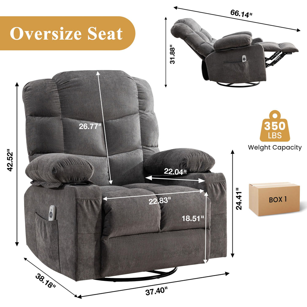 Swivel Rocker Recliner Chair with Massage and Heat F76987