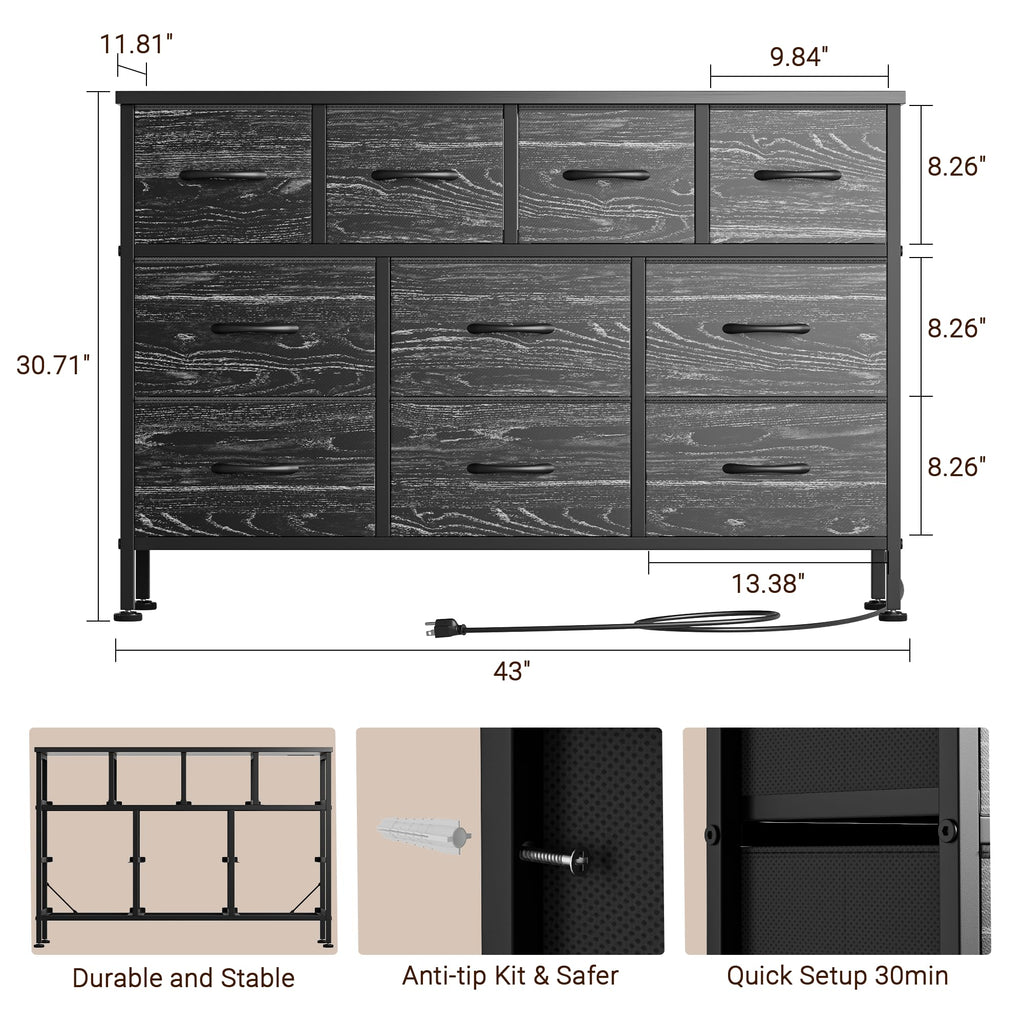 Black 10 Drawer Fabric Dresser G440