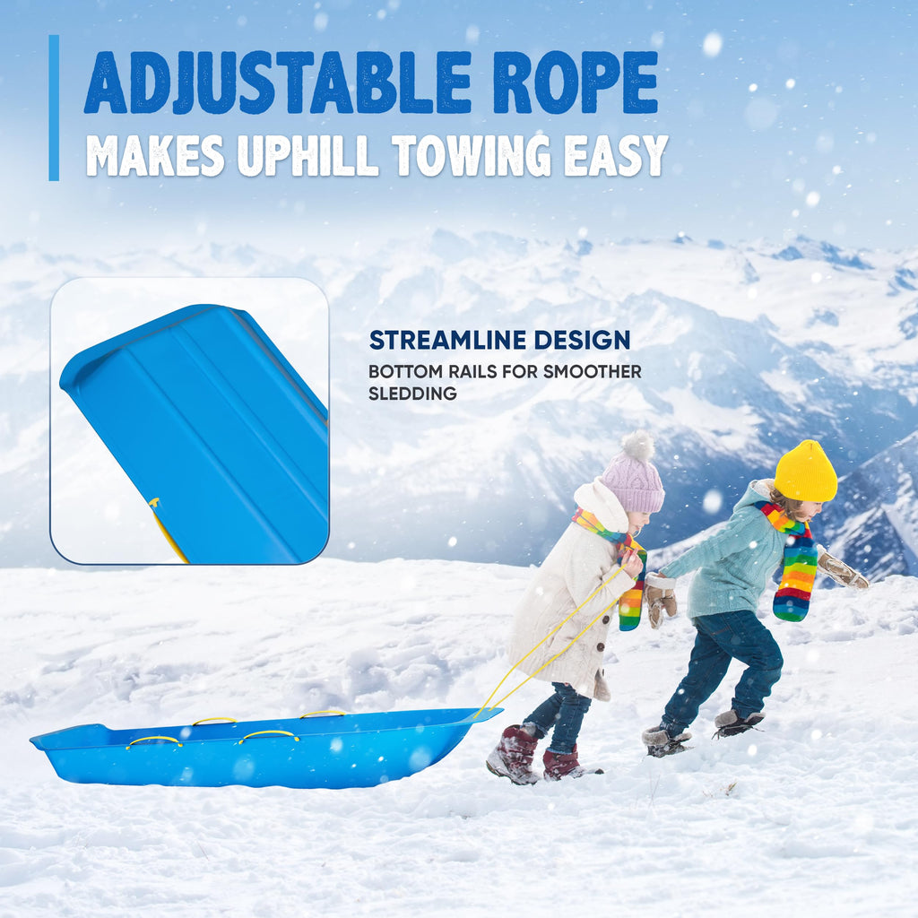 47.5" High-Density Plastic Toboggan Sled with Handles and Pull Rope F97605