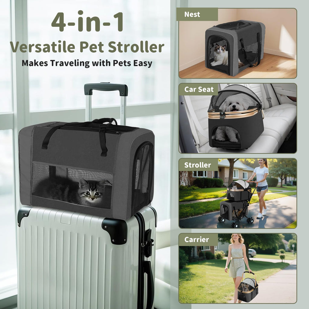 Double Pet Stroller with 4 Lockable Wheels T421029