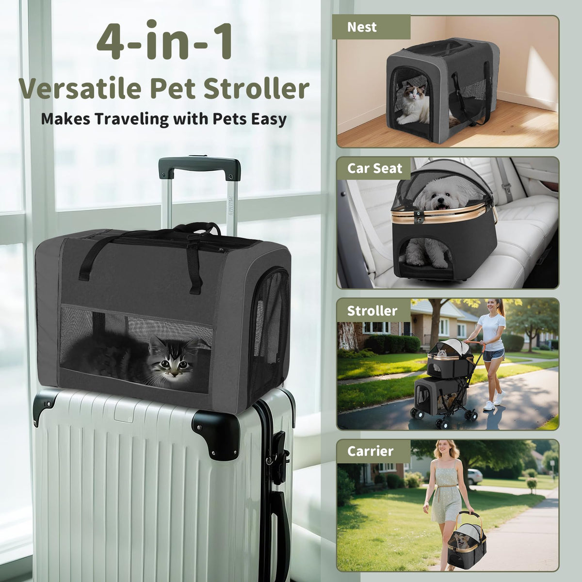 Double Pet Stroller with 4 Lockable Wheels T421029