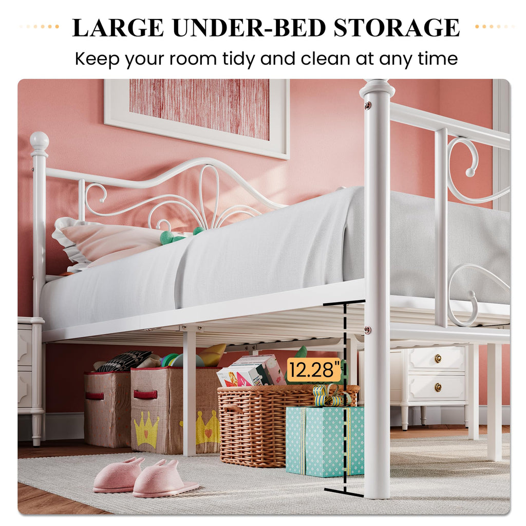 Full Size White Metal Bed Frame with Headboard M120917
