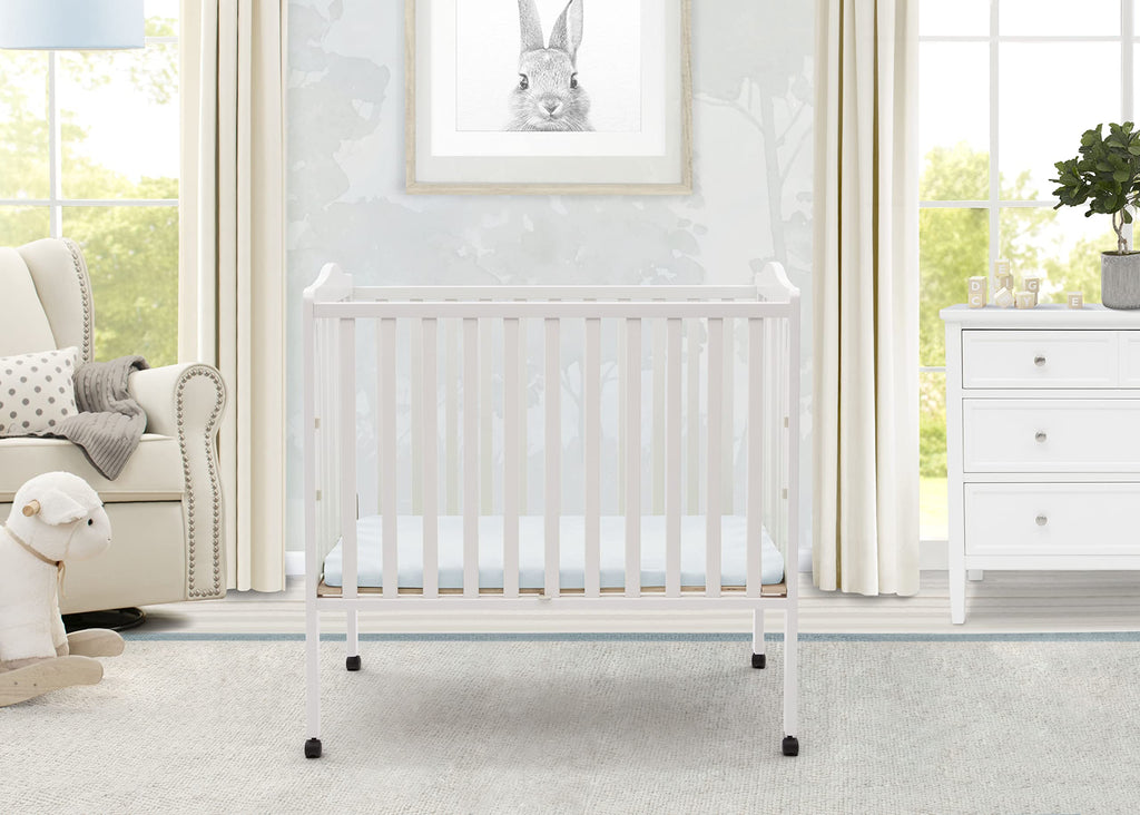 Folding Portable Mini Baby Crib with Mattress, White Y3332