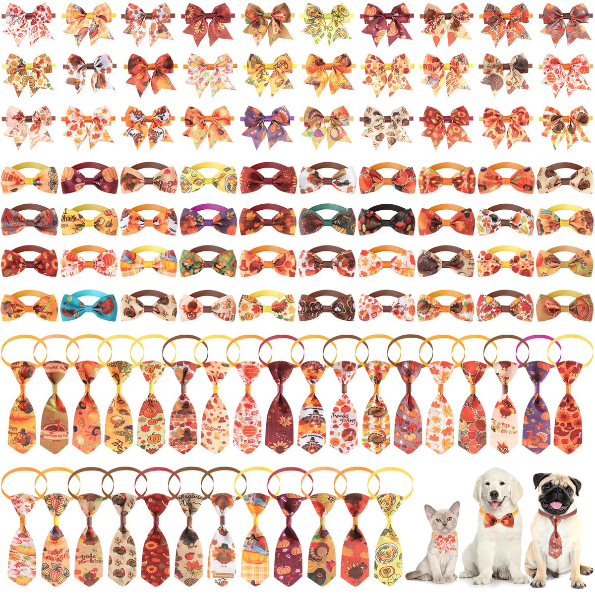 100 Pieces Fall Thanksgiving Day Dog Bow Tie Collar Set B729870