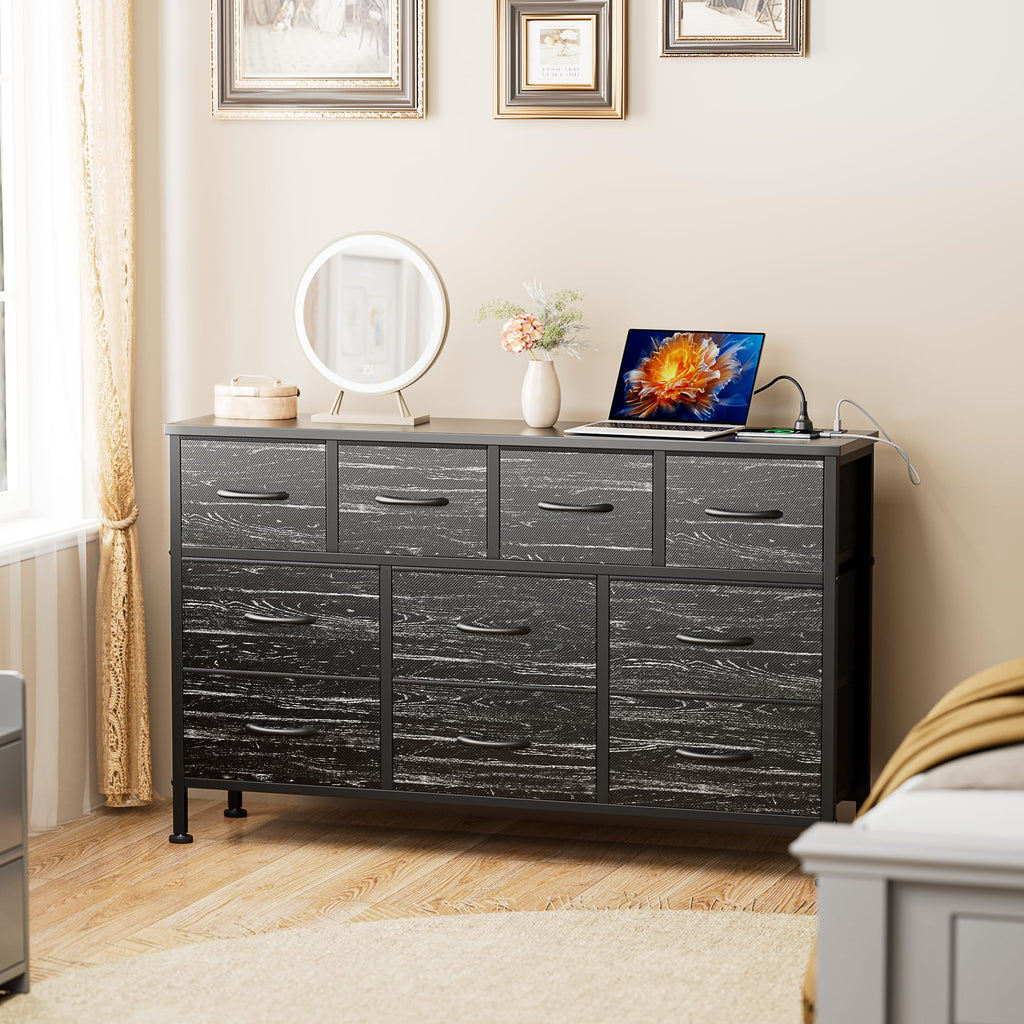 Black 10 Drawer Fabric Dresser G440