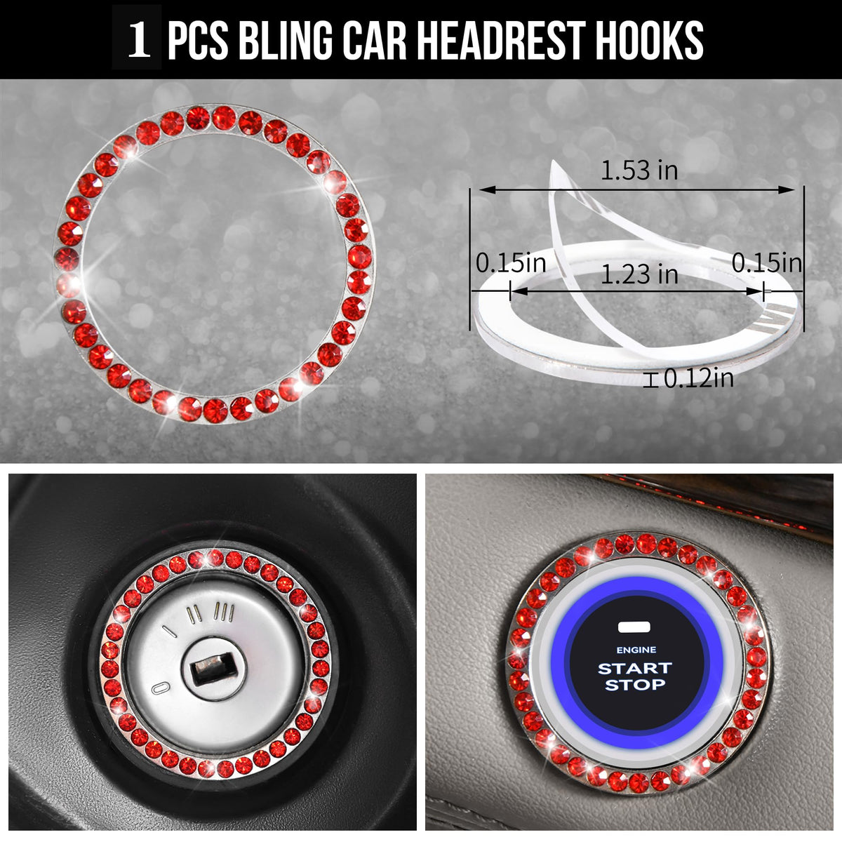23 Pcs Bling Diamond Car Accessories Set Red R920