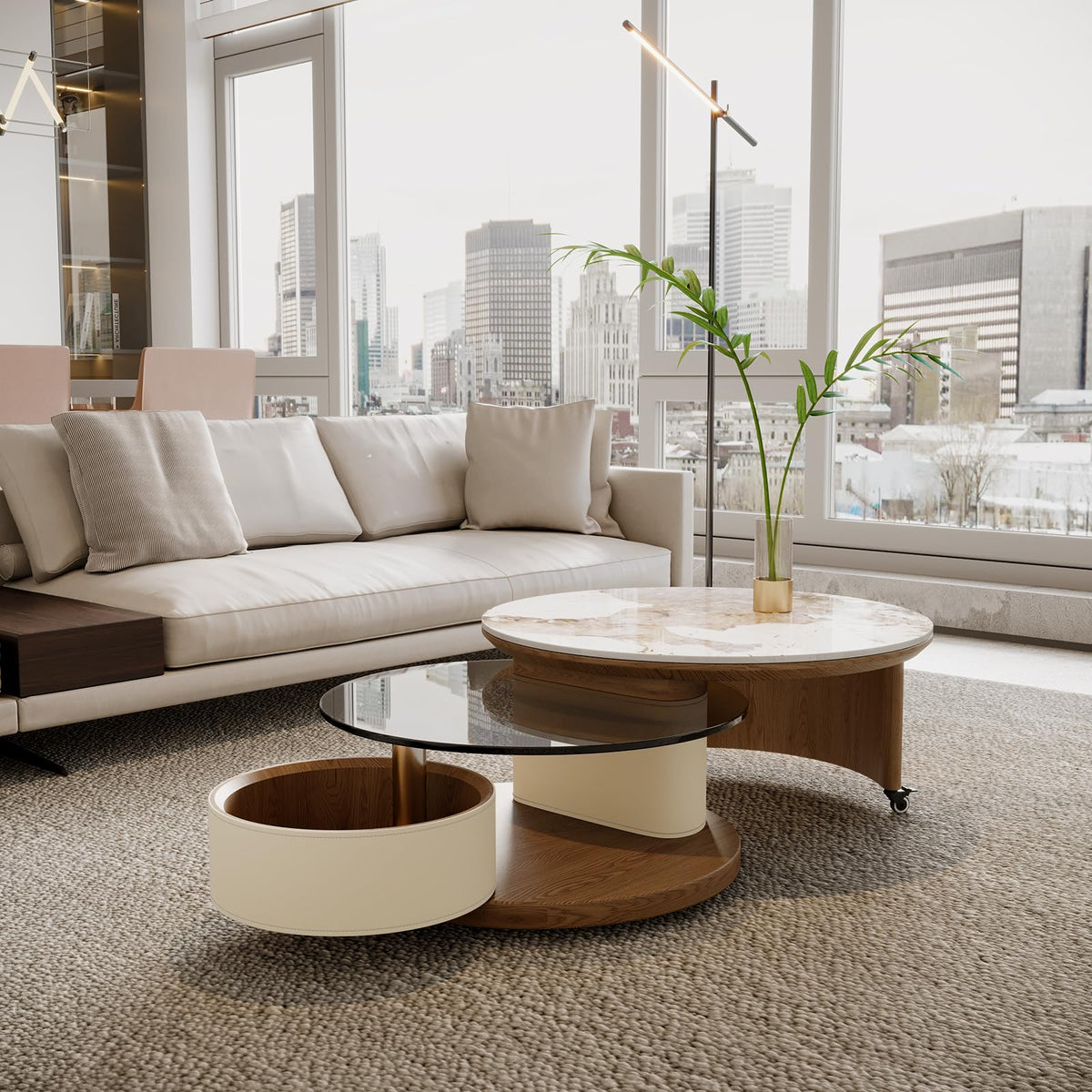 Round Expandable Coffee Table with Hidden Storage J59232