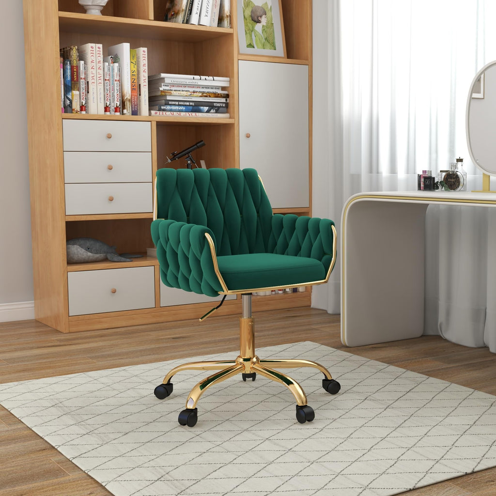 Green Velvet Height Adjustable Swivel Office Chair W216