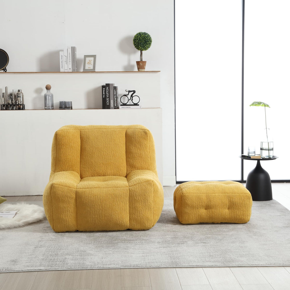 Velvet Fluffy Bean Bag Chair with Ottoman F6363